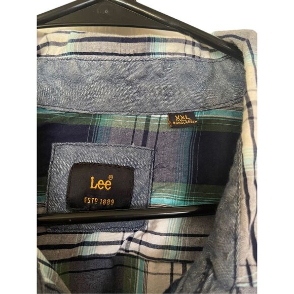 NWOT Lee Men's Green & Black Gingham Short Sleeve Buttons Up Shirt Size XXL - Picture 5 of 10